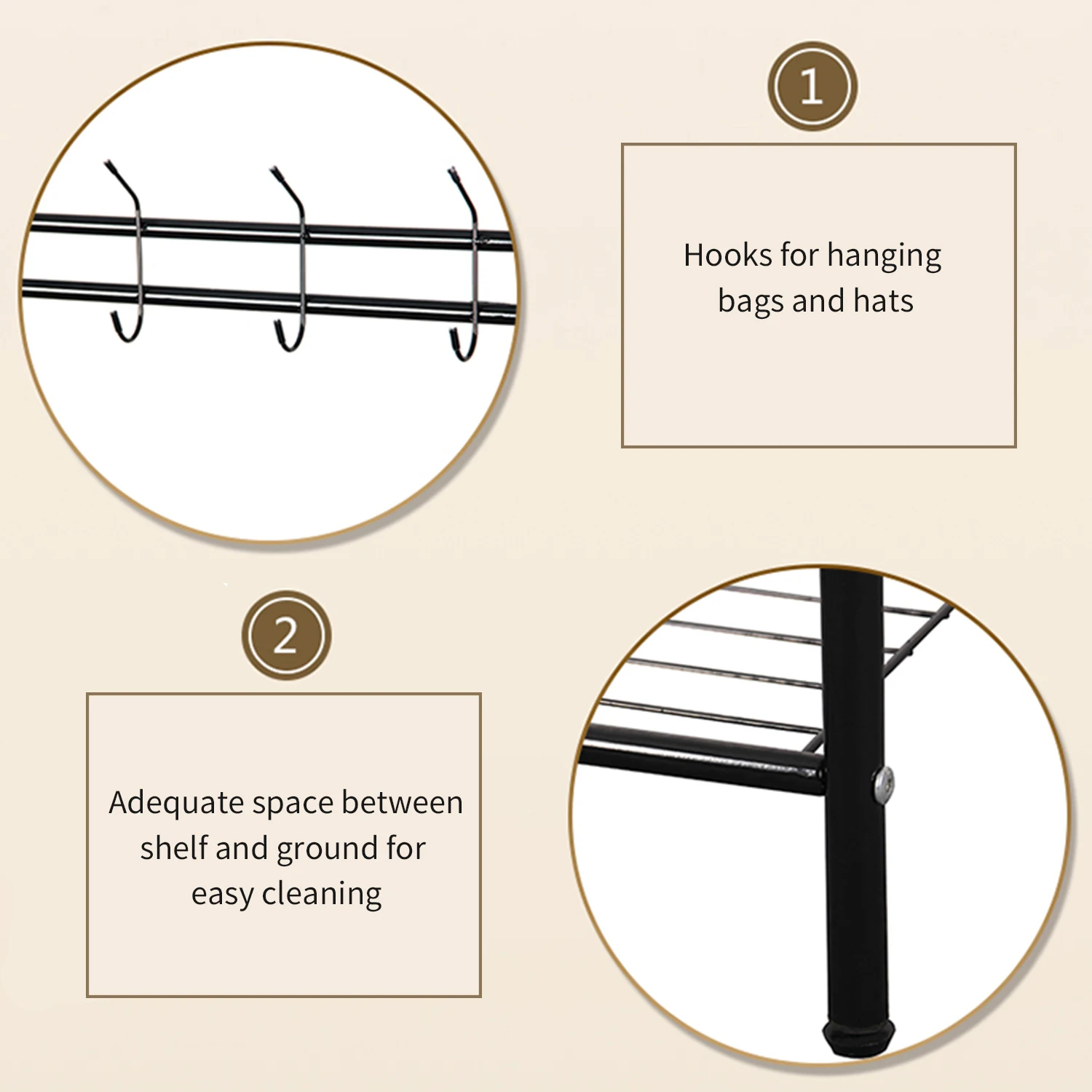 

Clothes Rack for Bedroom Living Room Organizer Carbon Steel Rod Hanging Clothes Garment Rack Hanger with Storage Shelf and Hooks