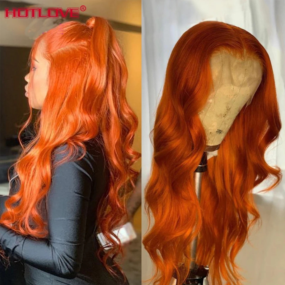Ginger Color 13x4 Lace Front Wigs Pre Plucked Orange Human Hair Wigs Malaysian 150% Remy Glueless Transparent Lace Wig for Women