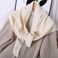 new winter triangle knit scarves for women outdoor solid color warm shawls and wraps double sided wear knotted muffler bandana