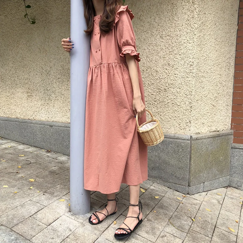 Милое платье в Корейском стиле с оборками и воротником Питер Пэн модное Kawaii