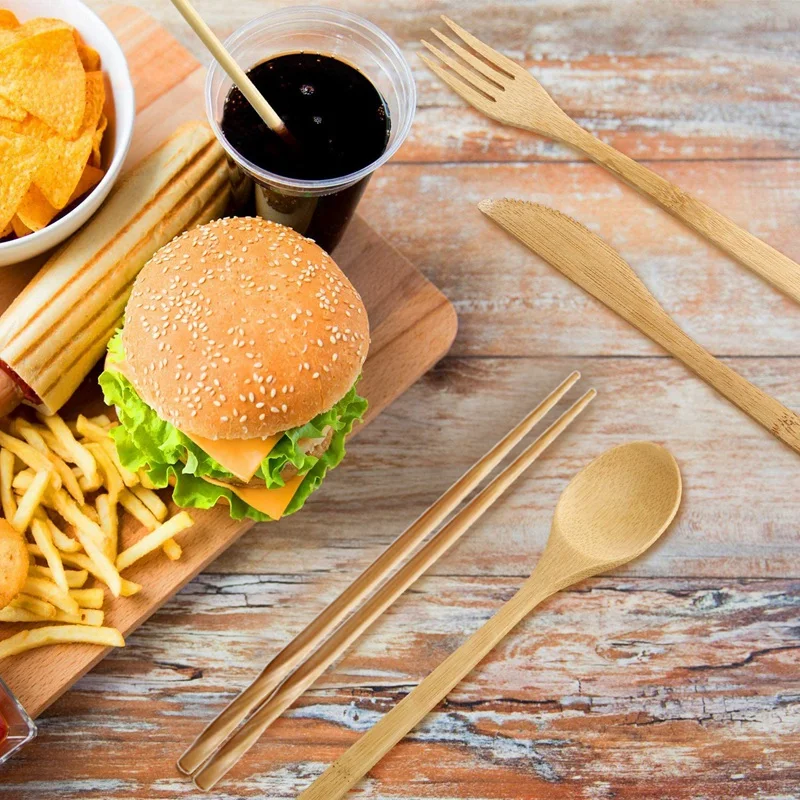 Многоразовые бамбуковые столовые приборы дорожный набор наружная портативная