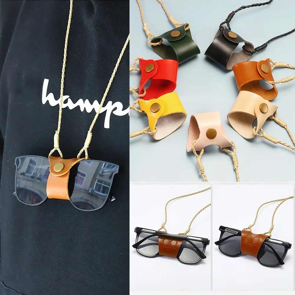

2022 New Fashion Hanging neck Clip Glasses Bags Women Man Portable Case Leather Glasses lanyard Cute Protective Cover