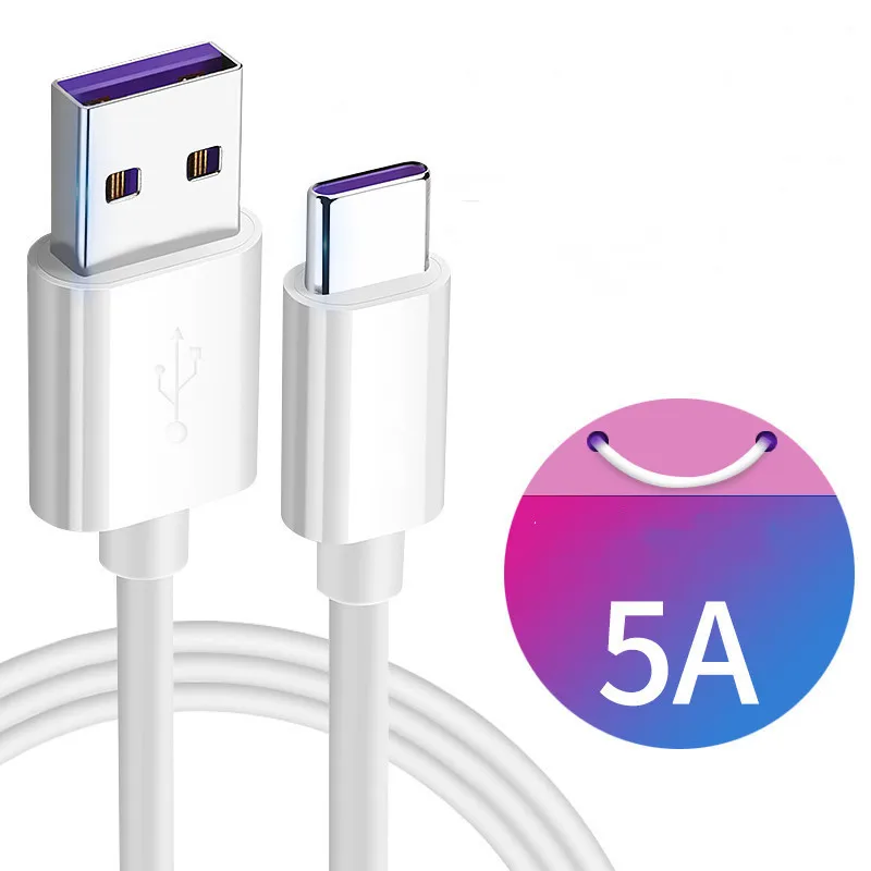 Белый USB Type C Cable For Huawei P30 P20 Pro lite Mate20 10 Pro P10 Plus lite USB 5A Supercharge Super Charger Cable - Цвет: Белый