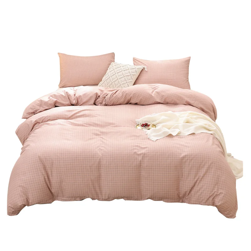 

2021 Hot Selling Pink Plaid Bedding Set Cute For Women Girl Queen Bedding Set