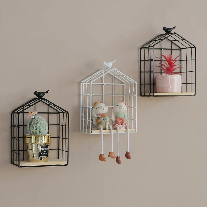 

Nordic Bird Iron Grid Rack Storage Basket Creative Home Living Room Decoration Wall Hanging Storage Organizer