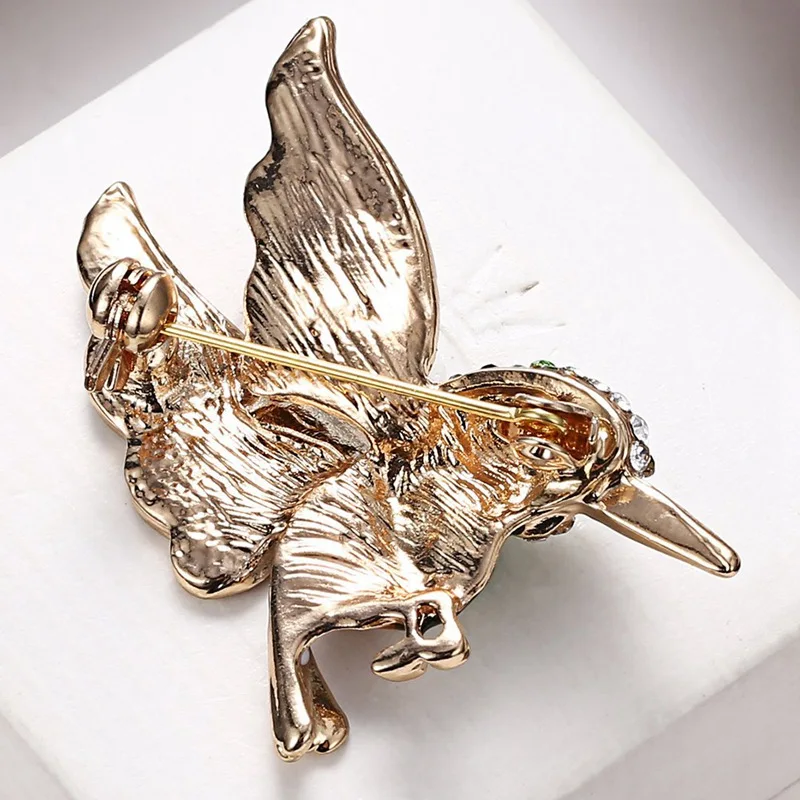 1 шт. Золотая эмалированная брошь с колибри со стразами красный синий зеленый