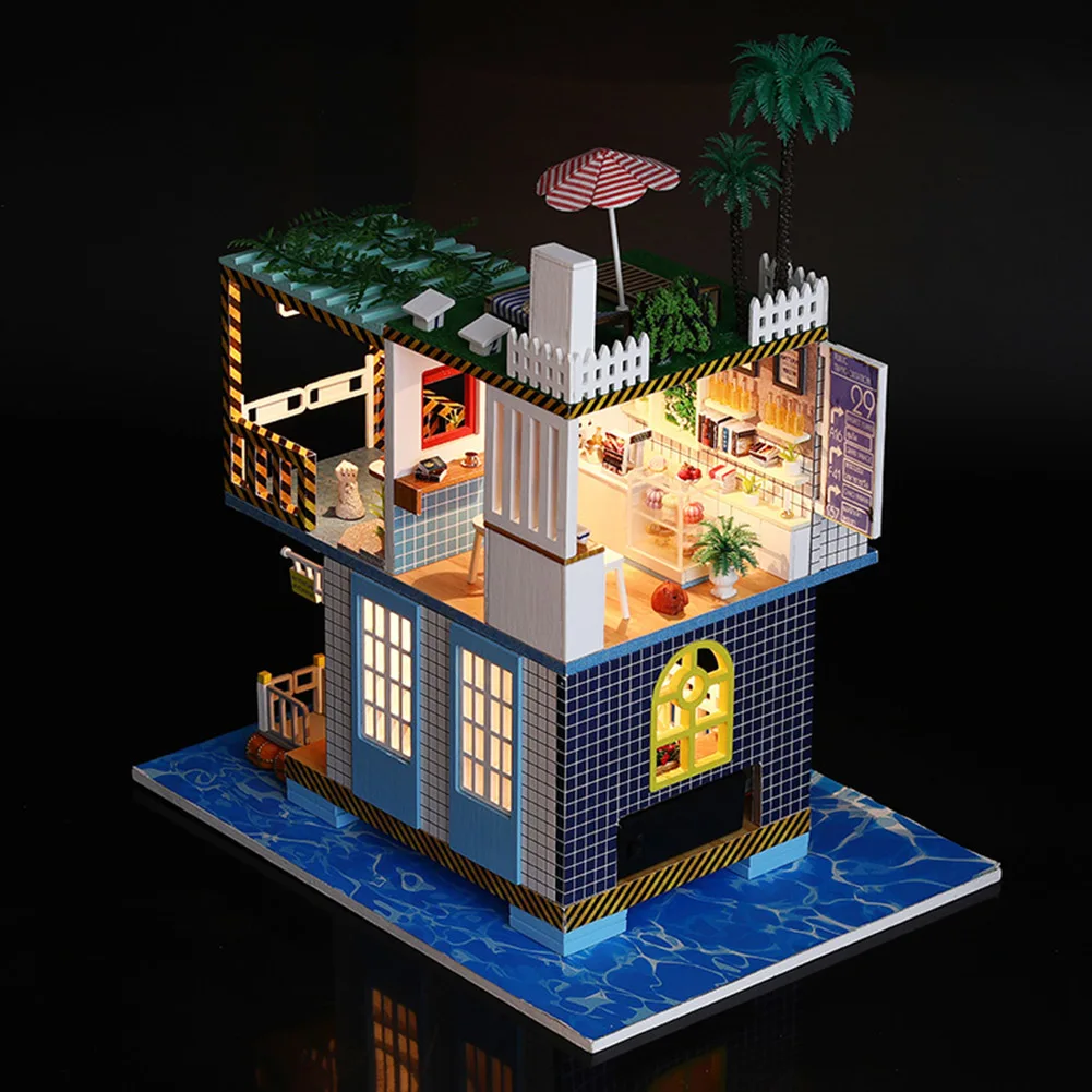 

Give Children Best Enlightenment Toy Gift Wooden Doll House DIY Miniature Dollhouse Kit Sea Station Doll House Model Toy