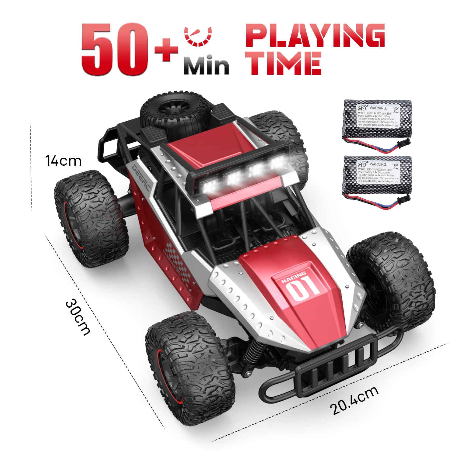 DEERC DE43 Remote Control Car RC Cars 1:14 Scale 2.4Ghz All Terrain Metal Shell Monster Hobby Truck with LED Lights&amp 2 Recharge | Игрушки