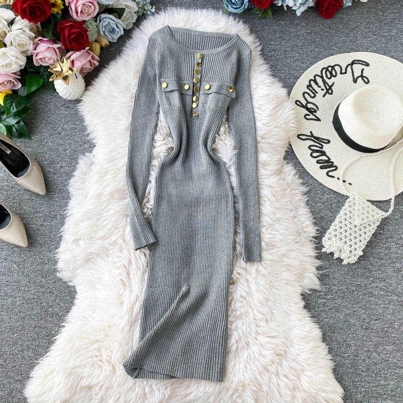 Женское трикотажное платье карандаш однотонное облегающее свитер с длинным