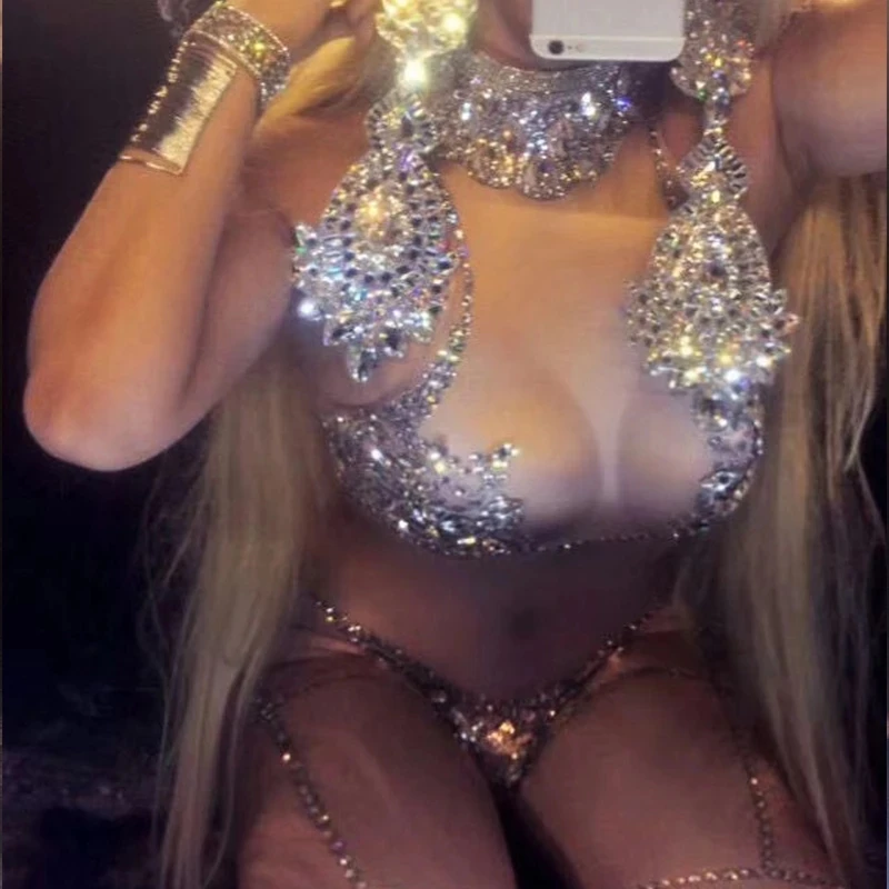 Сексуальный костюм телесного цвета комбинезон для женщин боди с блестящими
