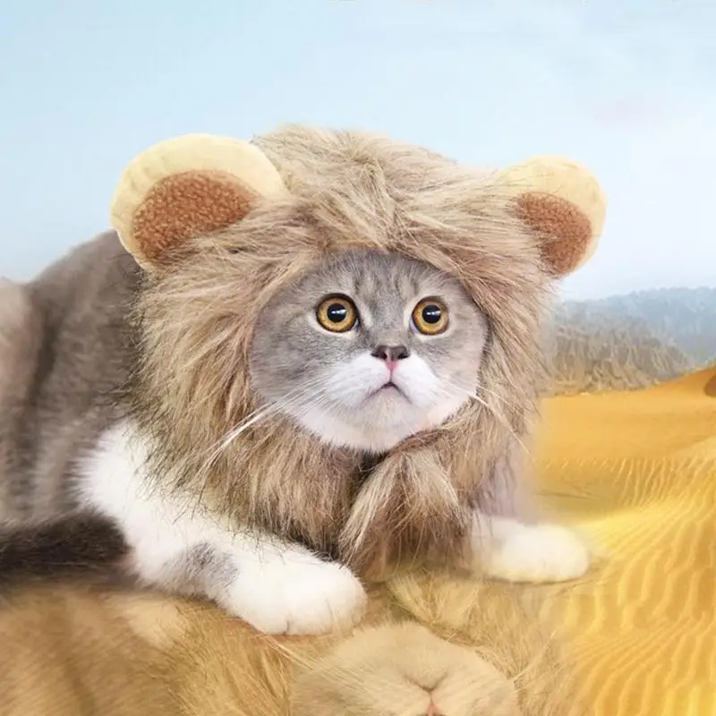 Пушистая кошка шляпа костюм Лев Стиль парик для кошки Хэллоуин милый домашний костюм с ушками вечерние аксессуары для кошек