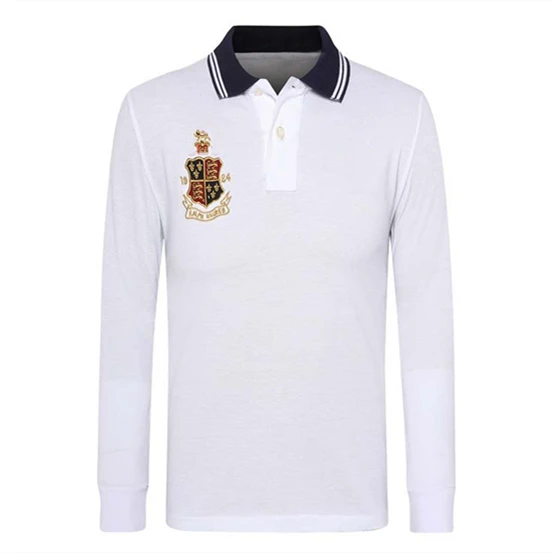 

3# High Quality Hombre Golden Colorful Big Horse Men Long Sleeve Casual 100% Cotton Shirt Camisa Masculine HommePolo Shirt Top