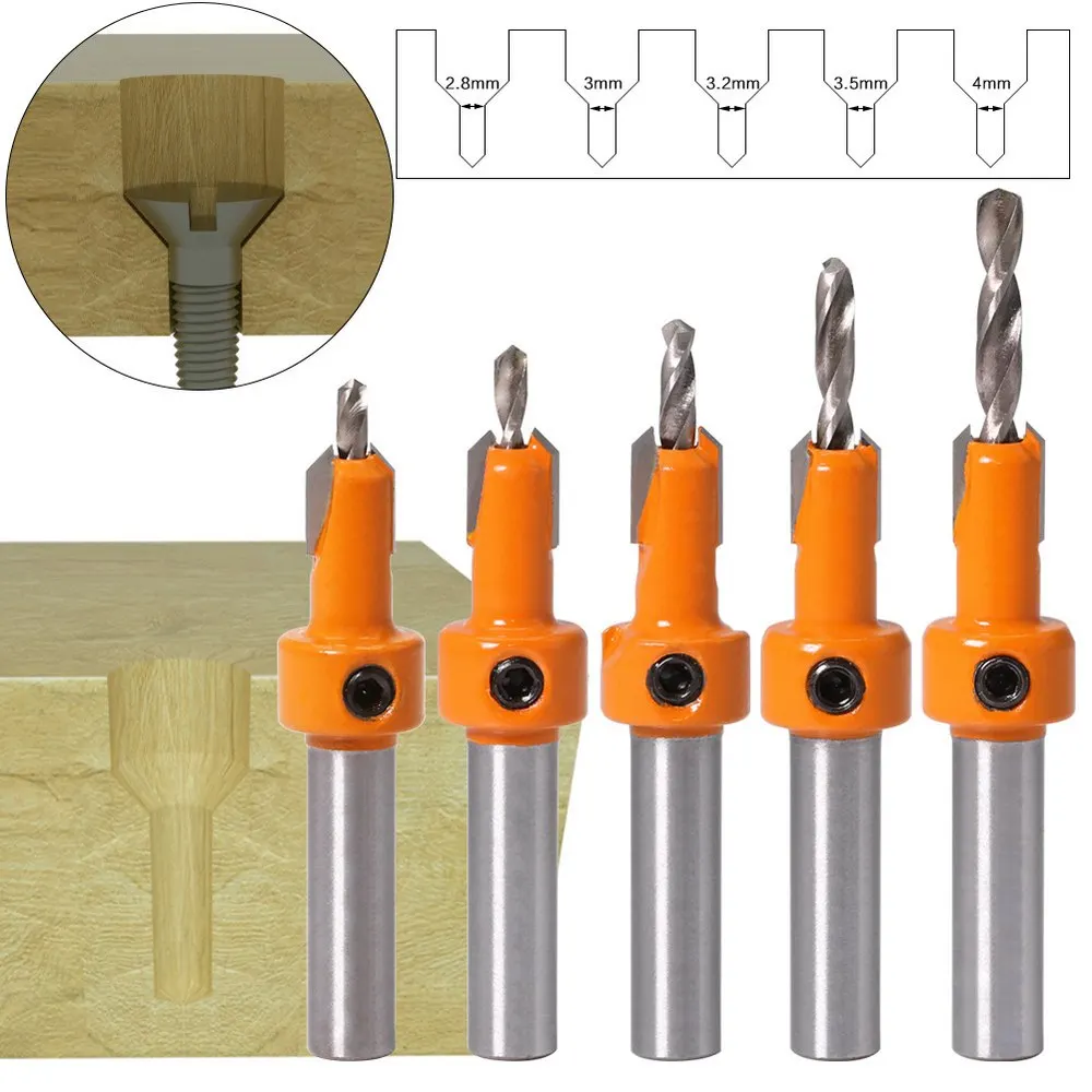 

5pcs/set Countersink Drills Bits Woodworking Countersunk Drill Cone Drill Counterbore for Hole Drilling Opening Tools of Set