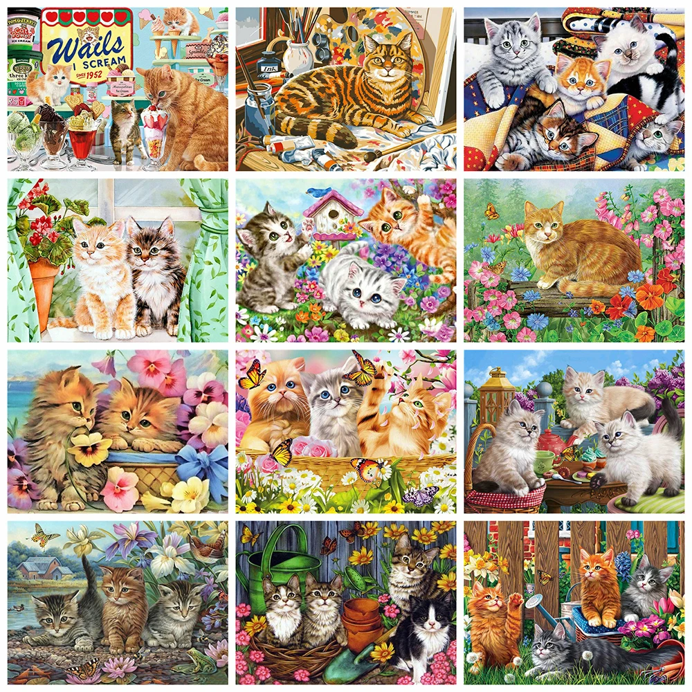 

HUACAN 5d Diamond Painting Cat Mosaic Rhinestones Pictures DIY Diamond Embroidery Animal Handicraft Home Decor Kits