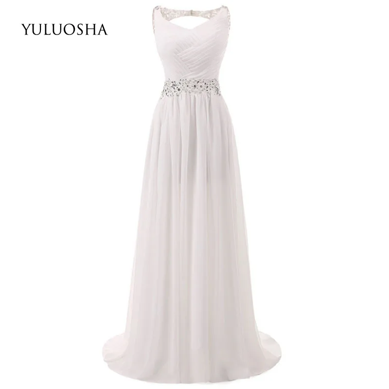 

YULUOSHA Sexy O-Neck Sleeveless Backless Lace Crystal Floor-Length A-Line Slim Evening Party Prom Formal Gowns Dresses Vestidos