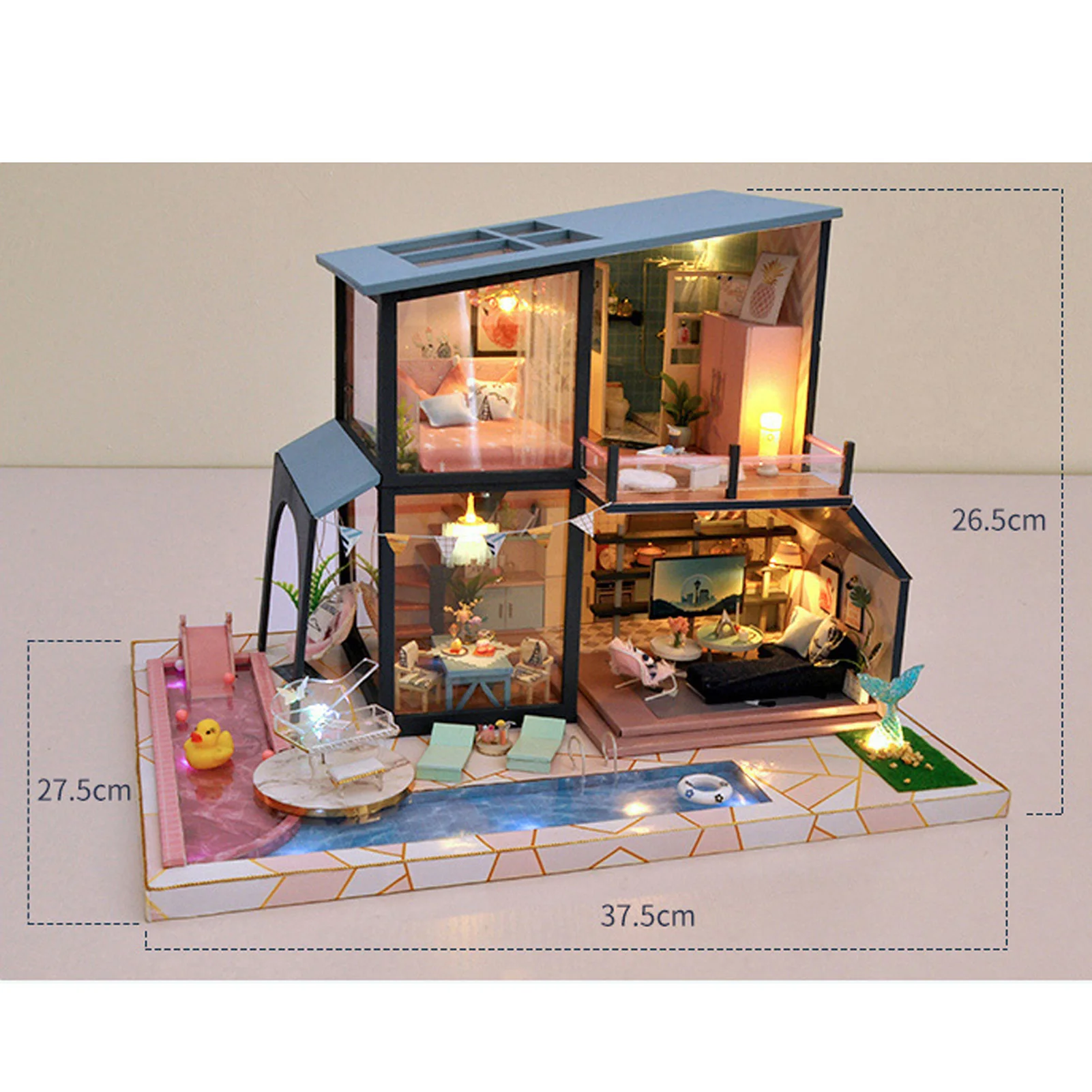 

DIY Wooden Dollhouse Kit Assembled Loft Cabin With Furniture Dust Cover DIY Decoration With Music Box Castle In The Sky
