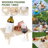 30x34x13cm wooden outdoor portable folding camping picnic table with travel foldable fruit table glass rack wine rack table