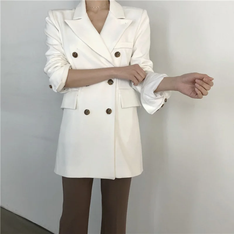 KINOMI модный двубортный Женский блейзер с зубчатым воротником приталенный Офисная