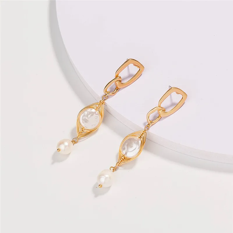 Корейские милые богемные Нерегулярные геометрические свежие жемчужные серьги