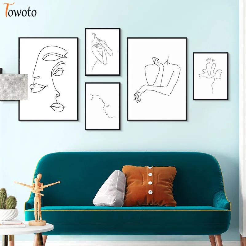 Плакат для рисования линий в минималистском стиле черно белое настенное