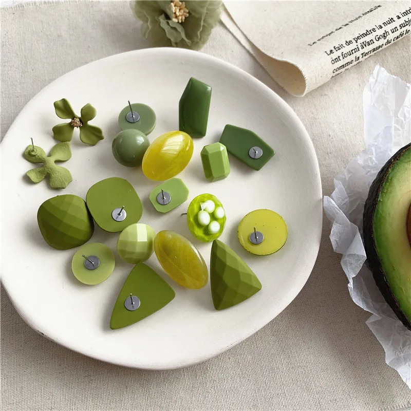 Милые зеленые акриловые круглые клипсы серьги с цветами для женщин orecchini ушные