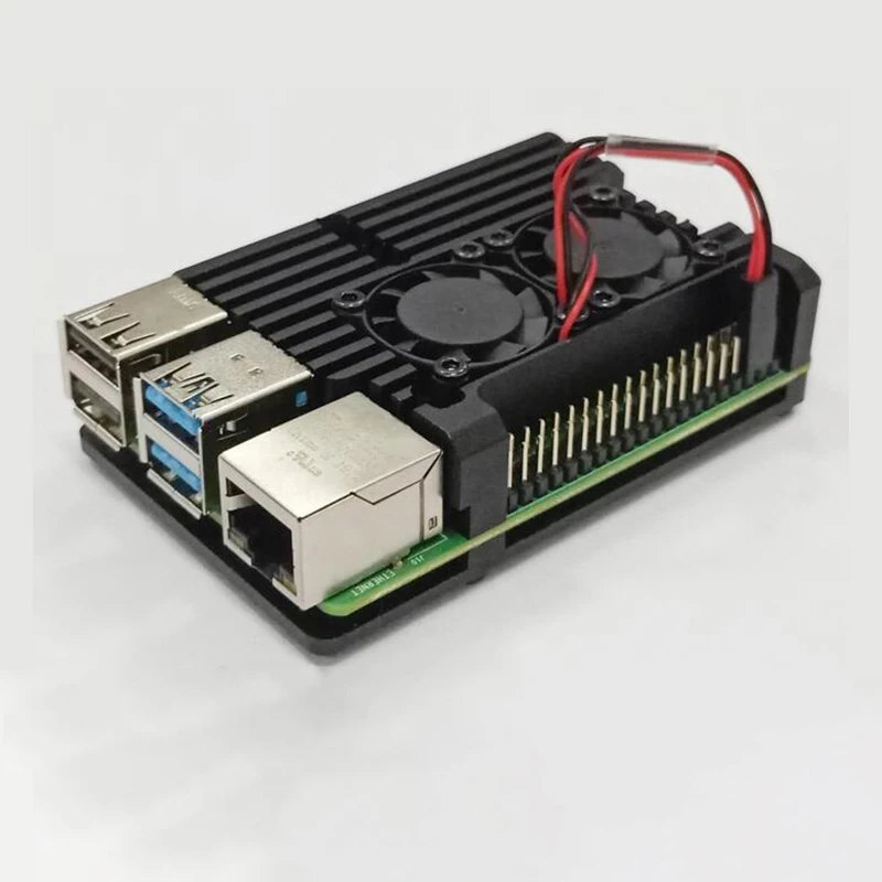 Чехол из алюминиевого сплава для Raspberry Pi 4 Model B Black Armour с двойными вентиляторами