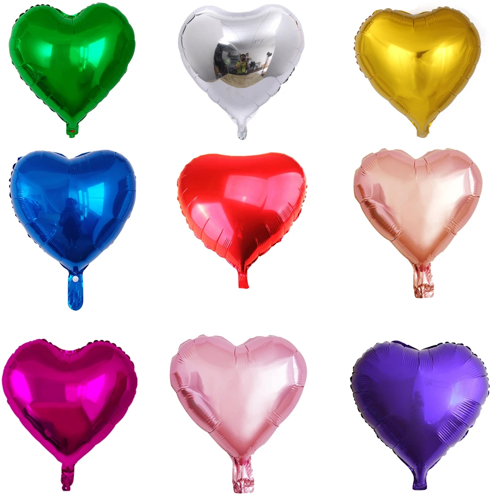 

10pcs 18 inch Blue/ Purple/Rose gold/Red/Green/Pink Foil Heart Balloons Happy Birthday Party Balloon Wedding Decoration Supplies