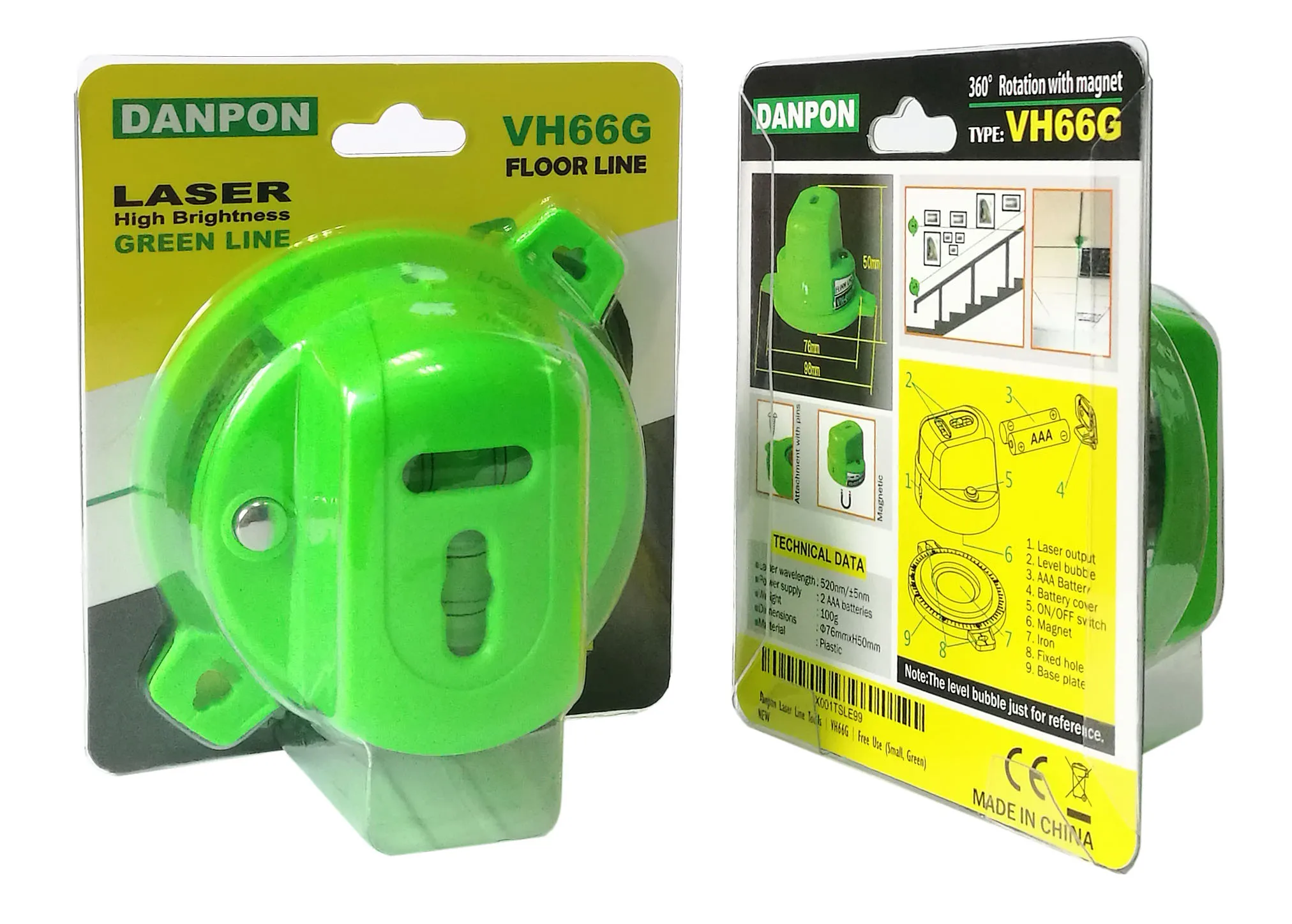 

Danpon Laser level,Floor Line,with Bubbles,Clear Bright One Green Beam,360Rotating Chassis,Small,for Home Decoration,VH-66G