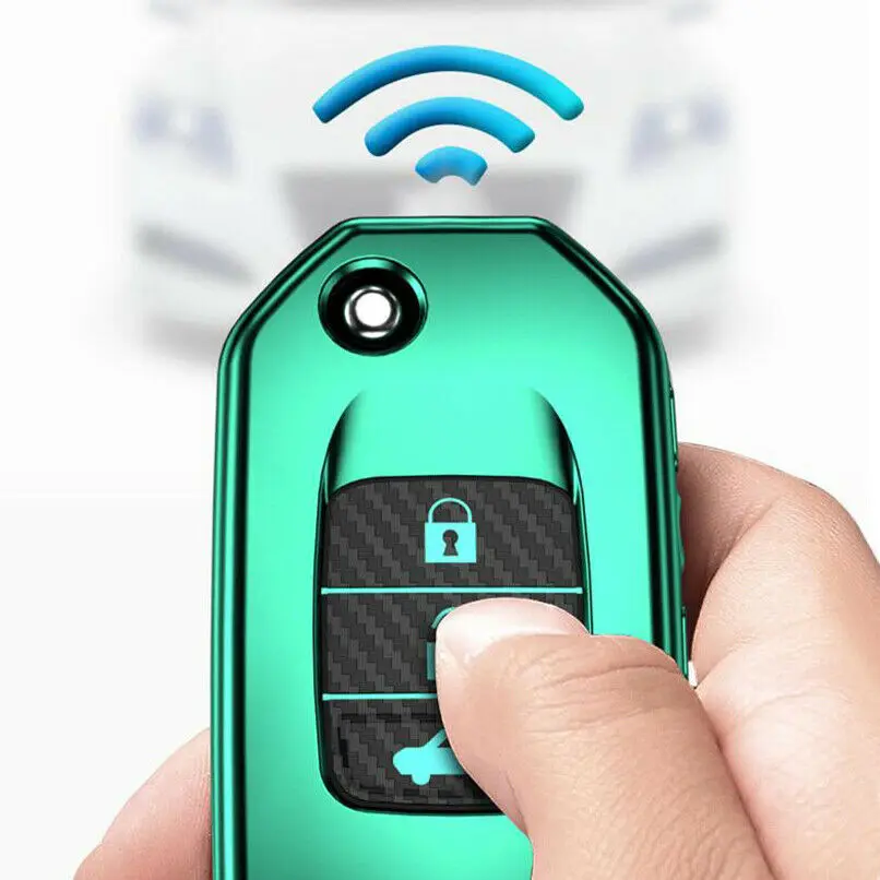 

1Pcs Carbon TPU Car Flip Key Fob Case Cover Shell Holder Fit For Honda Civic Accord