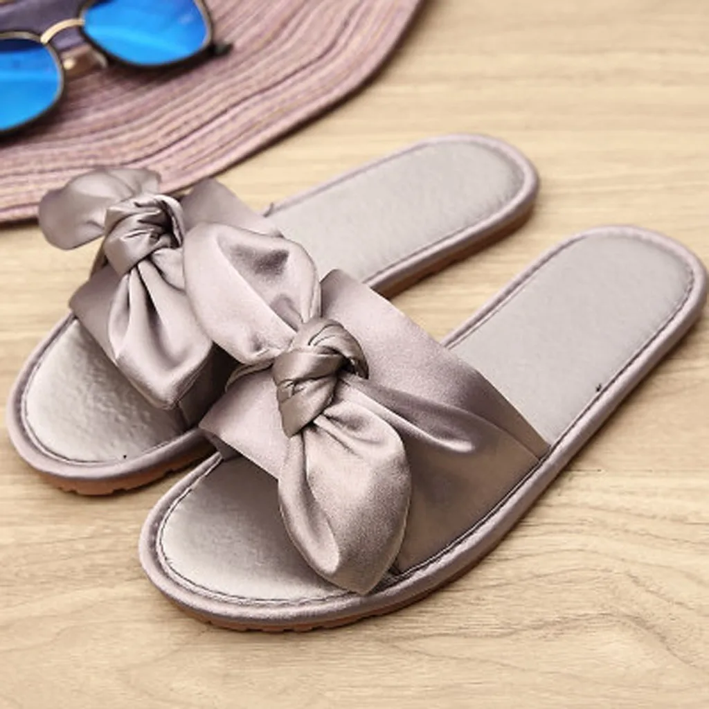 KANCOOLD Women Slippers 2019 New Satin Bow Home Slip Breathable Casual Fashion Simple Flat Indoor | Обувь