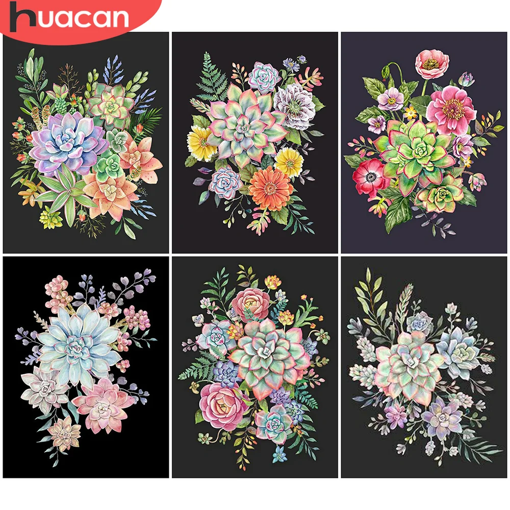 

HUACAN 5D Diamond Painting Succulents Full Drill Square Picture Of Rhinestone Diamond Art Embroidery Flower Mosaic Home Decor