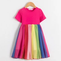 girls dress 2020 summer fashion girls princess dress rainbow color short sleeve cotton patchwork 2 6t girls voile tutu dresses