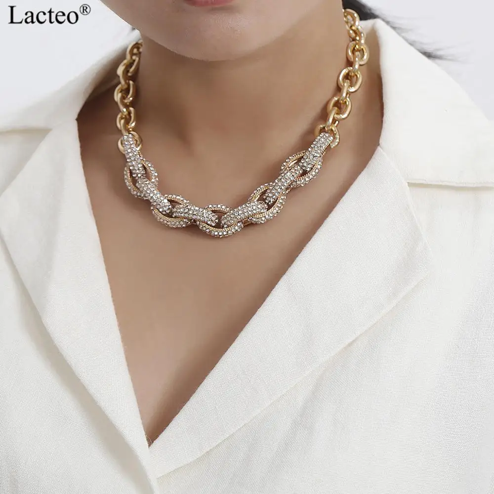 

Lacteo Punk Rhinestone Cross Twist Chunky Chain Choker Necklace Jewelry for Women 2019 Hip Hop Sexy Shiny Crystal Charm Necklace