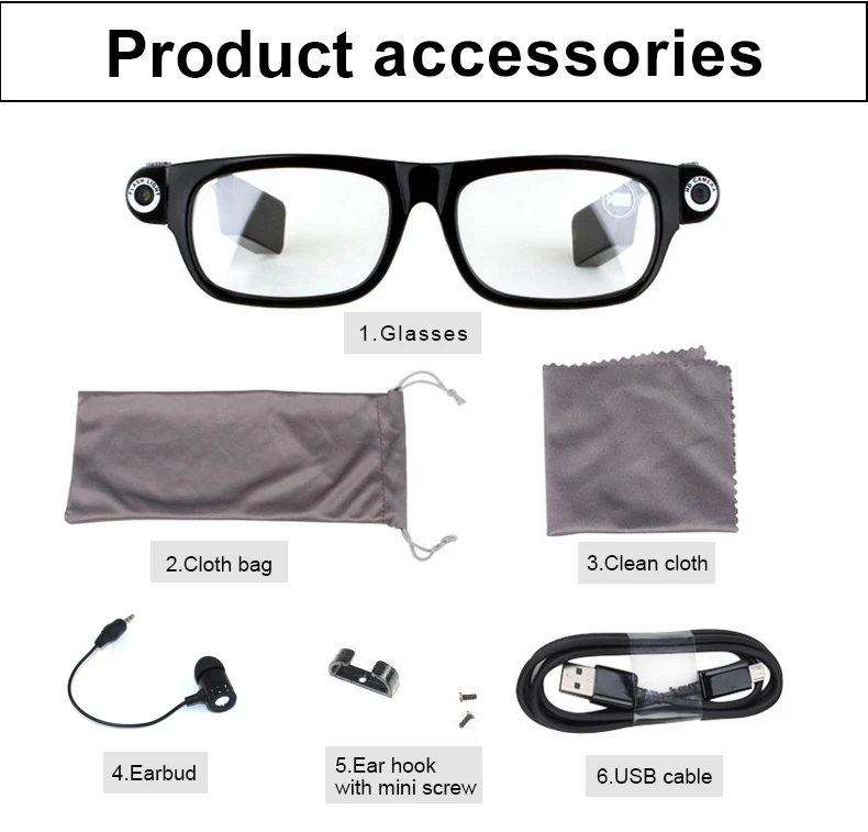

New Multifunction Bluetooth glasses Support to listen to music and call 720p video glasses Built-in 32G storage LED light