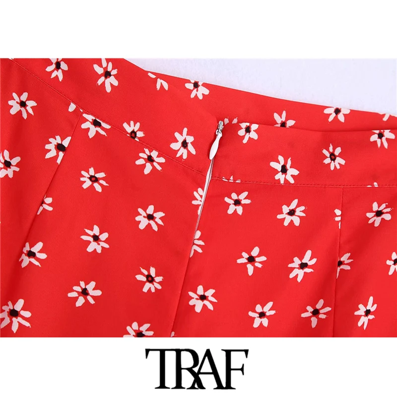 

Women Fashion With Bow Floral Print Ruffled Shorts Skirts Vintage High Waist Back Zipper Female Skirts Mujer