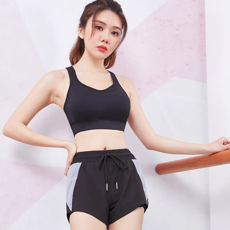 Летние шорты для бега женские 2 в 1 йоги быстросохнущие фитнеса тренировок с