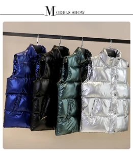 Женский Осенний Блестящий жилет, Зимний Теплый Новый корейский пуховик, безрукавка 3XL,4XL, черный, синий