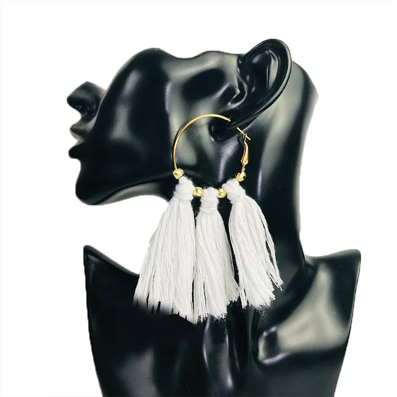 Cpop Новые простые модные серьги макраме этнические белые розовые хлопковые нитки