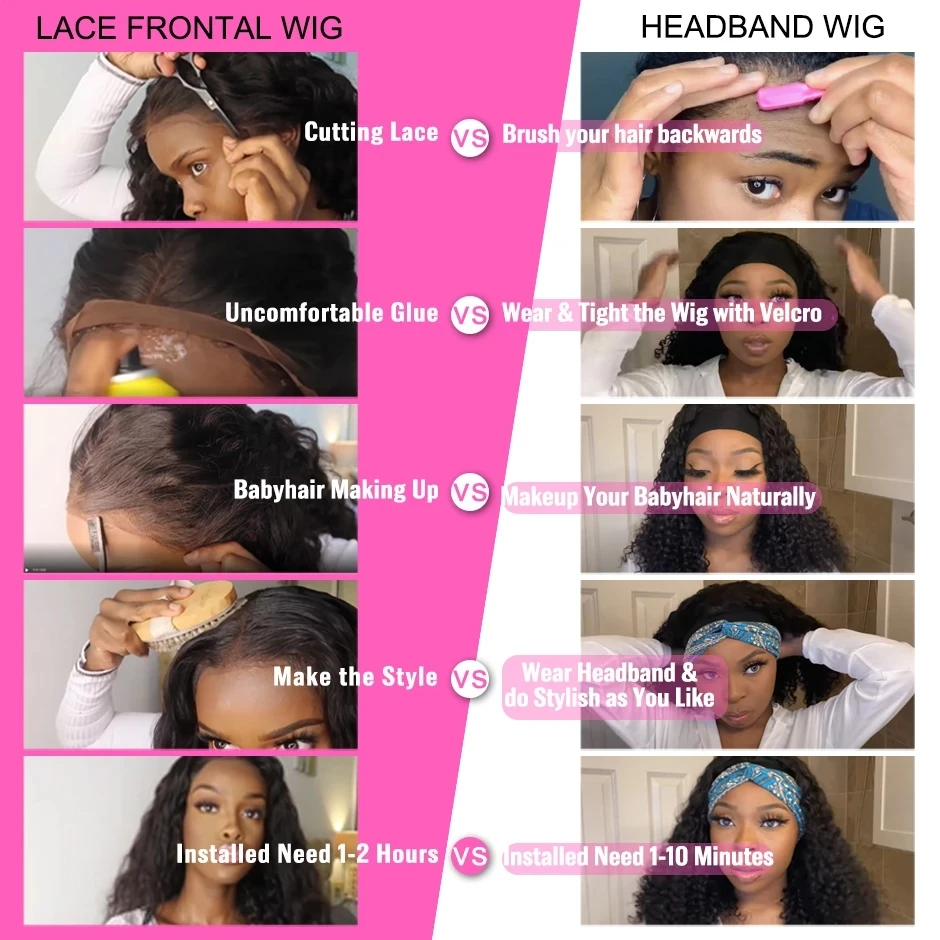 

Brazilian Deep Curly Headband Wigs Human Hair Glueless Cheap Deep Wave Wigs for Women Remy Hair Natural Color Beginner Friendly