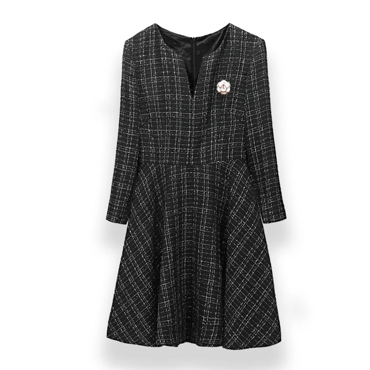 Женское платье с V образным вырезом и длинным рукавом|Женские платья| |