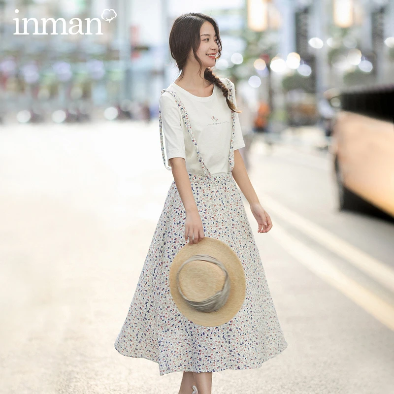 INMAN/весенне осенняя однотонная и свежая Футболка с принтом Милый милый костюм из