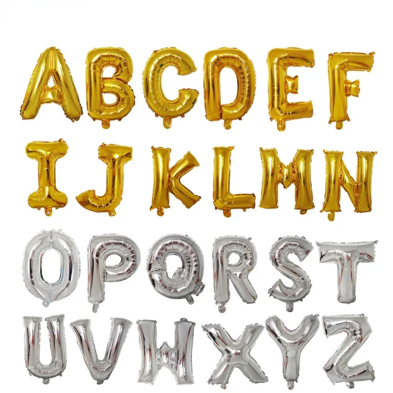 

1 16-inch Gold and Silver Letter Aluminum Film Balloons English Wedding Holiday Birthday Party Banquet Decoration Balloons