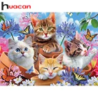 Huacan алмазная вышивка кошка мозаика животные картины из страз картины цветы декоративные наклейки на стену