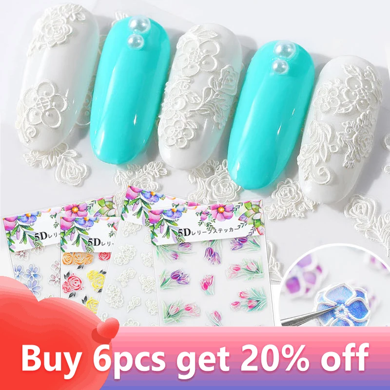 

3D Embossed Nails Decals Nail Art Stickers Butterfly Flower Leaves Nail Decorations Designs Water Decals Nail Tattoo Accessories