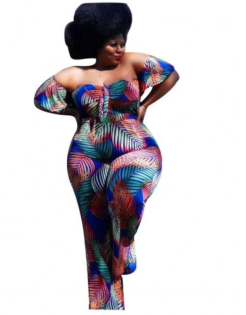 

2021 большой Размеры Для женщин красочным принтом Комбинезоны для ночного клуба; Пикантная обувь с вырезом лодочкой короткий рукав с оборкам...