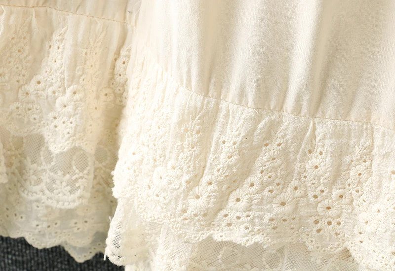 

New Autumn Clothing Art Small Fresh Elastic Waist Layered Embroidery Lace Skirt Cotton Loose Skirt Women 2020