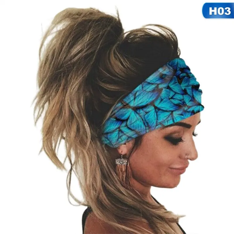 

1Pc Butterfly Printed Polyester Yoga Elastic Hair Band Sport Headband Gym Anti-Slip Slim Hair Band For Sports Fitness Headband