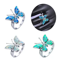 cute butterfly animal design ring fashion imitation fire opal ring for women jewelry accessories bohemian vintage gift