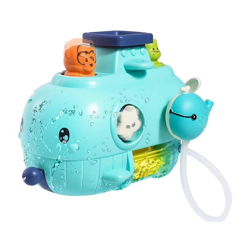 

Baby Bath Toys Spin Sprinkler Water Bathtub Toys Submarine for Toddlers Kids Gifts with Water Scoop Lovely Monkey Hippo