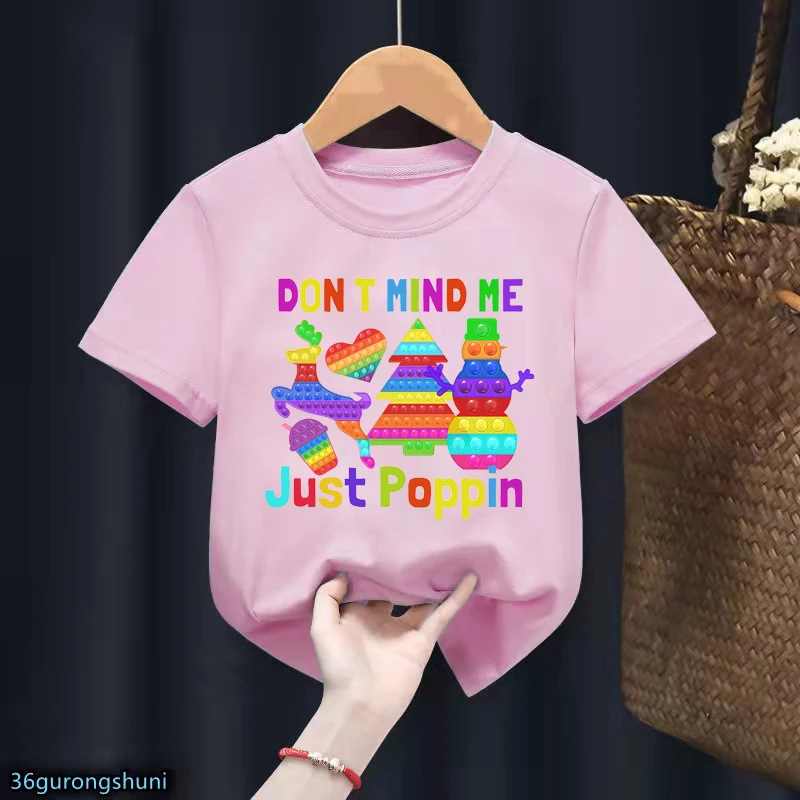 

Don'T Mind Me Just Poppin Graphic Print T-Shirt Girls Merry Christmas Tree Deer Love Boba Tshirt Harajuku Shirt Children Tops